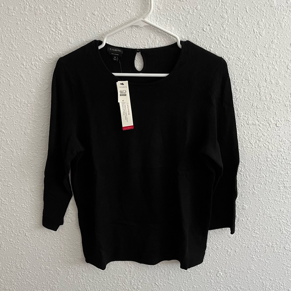 Talbots Cashmere Sweater 3/4 sleeve Black Size M
